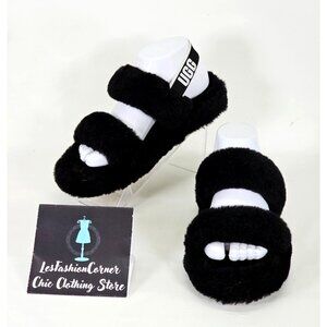 UGG Women's Black Sheepskin  Fluff Yeah Slide Slipper Shoes  Size 8  053